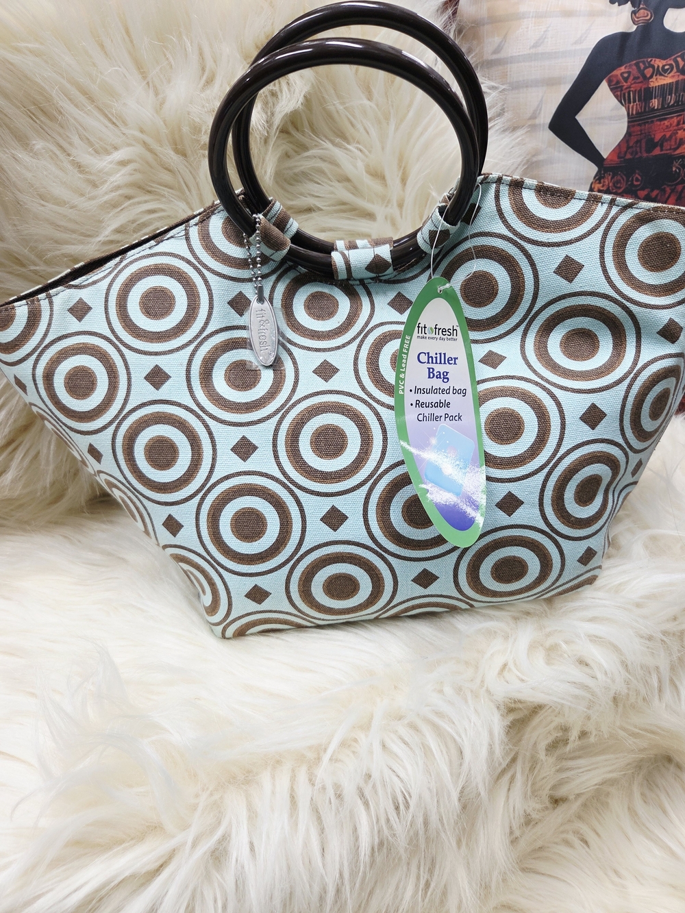 Fit & Fresh Aqua and Brown Insulated Tote with Ring Handles
